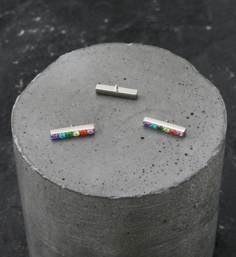 Rainbow CZ Bar Internally Threaded Titanium Top