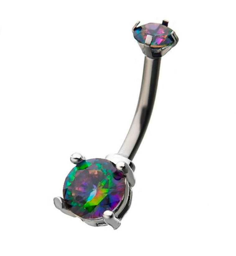 Rainbow CZ Internally Threaded Belly Ring