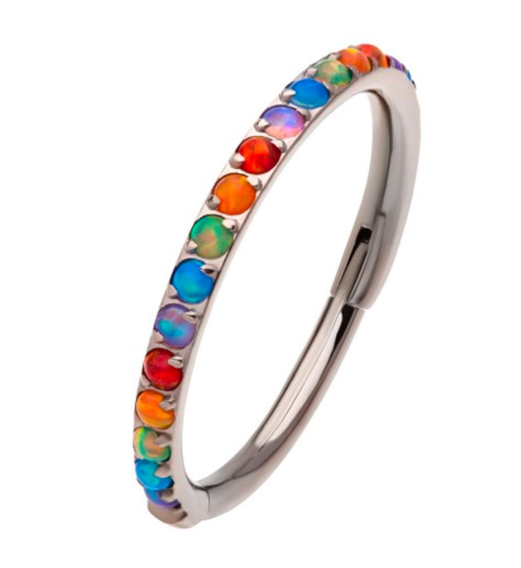 Rainbow CZ Titanium Hinged Segment Ring