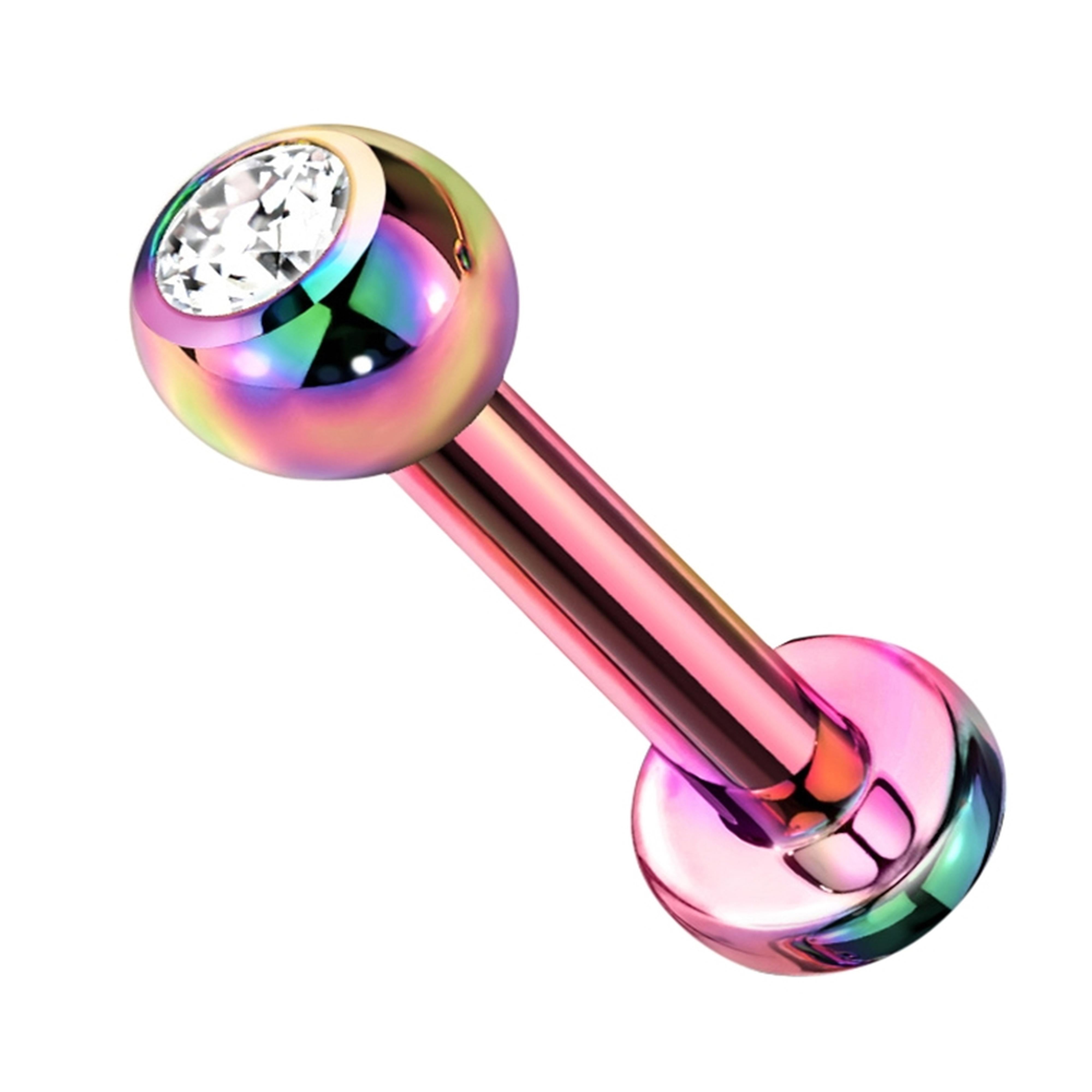 16G Rainbow PVD CZ Top Titanium Labret (Externally Threading)