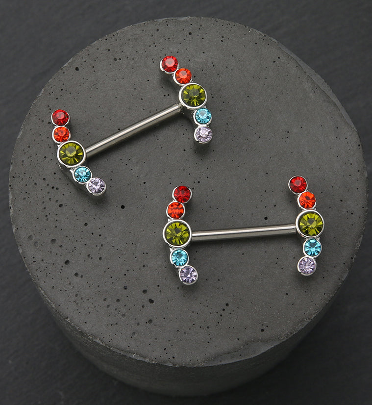 Rainbow Enring CZ Stainless Steel Nipple Barbell