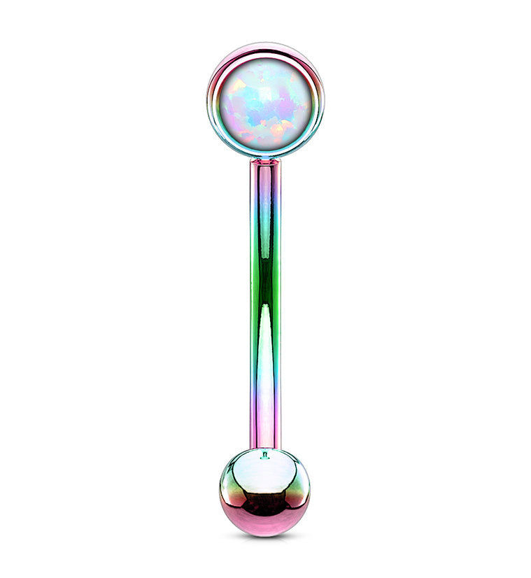 Rainbow PVD Opal Flat Back Curved Barbell