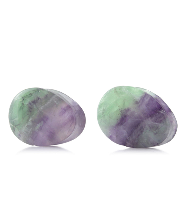 Rainbow Fluorite Teardrop Stone Plugs 7/8" (22mm) - Version 1 (Slight Dent)