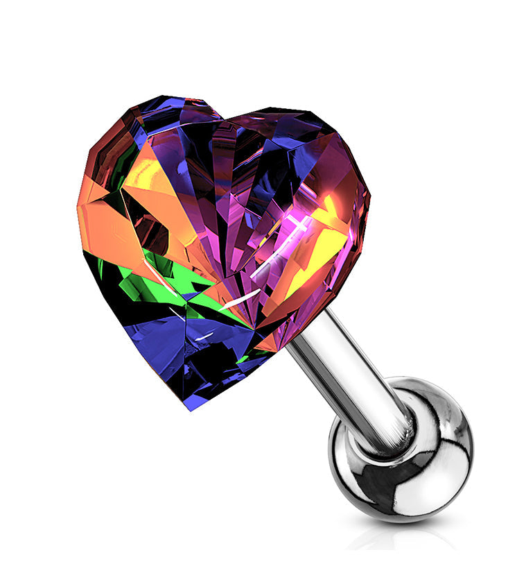 16G Rainbow Heart Cartilage Barbell