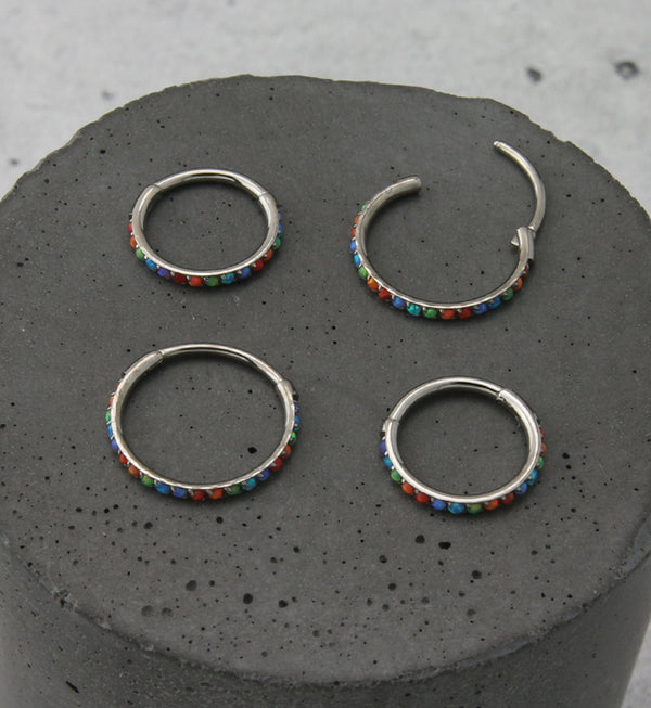 Rainbow Opalite Titanium Hinged Segment Ring