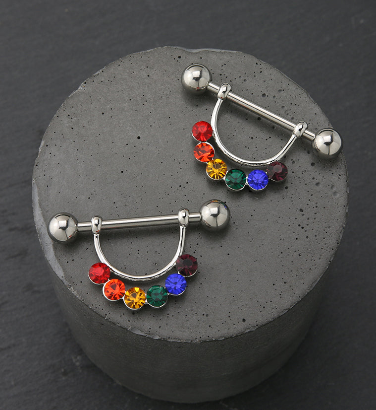 Rainbow Pride CZ Diamond Nipple Ring