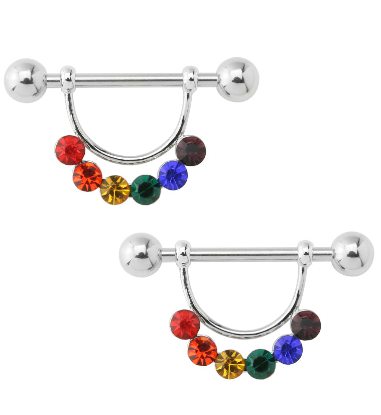 Rainbow Pride CZ Diamond Nipple Ring