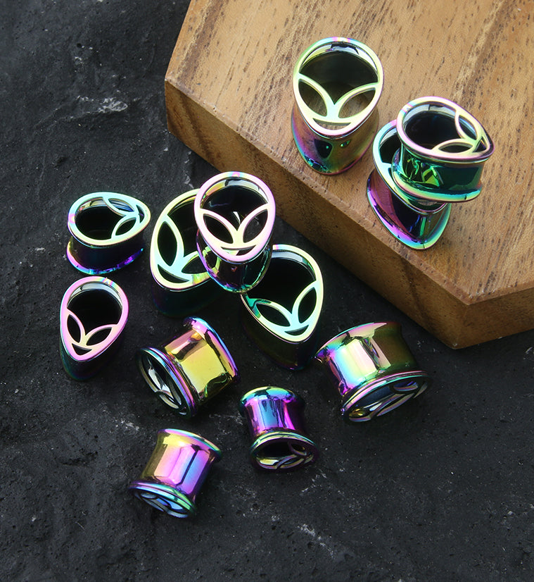 Rainbow PVD Alien Stainless Steel Double Flare Teardrop Tunnel Plugs