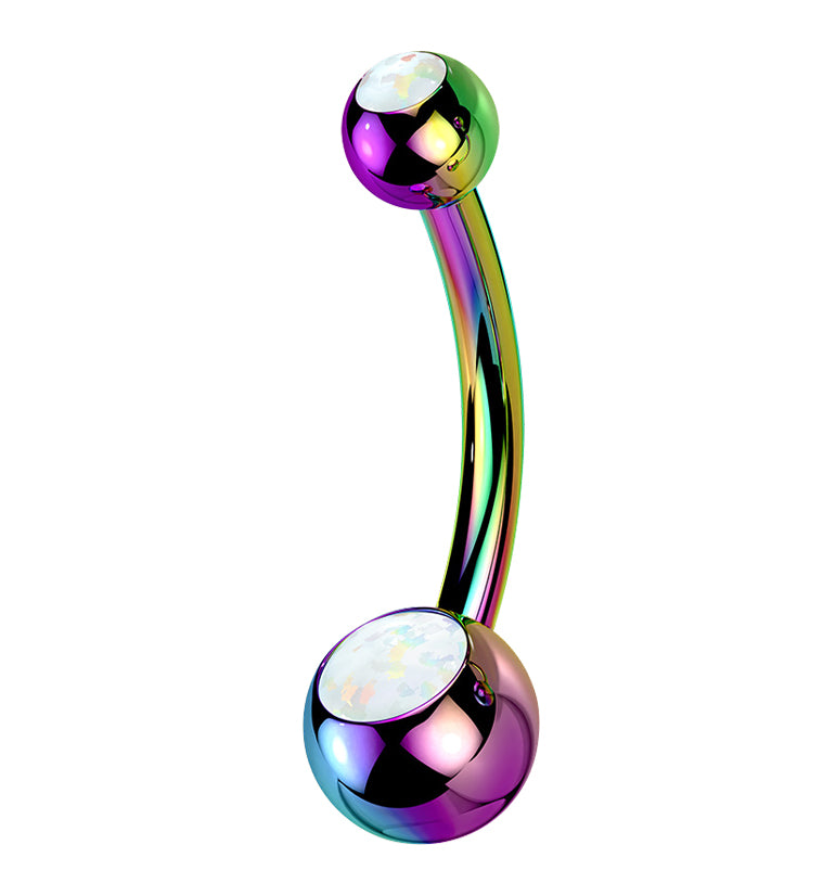 Rainbow PVD Double White Opalite Titanium Belly Button Ring