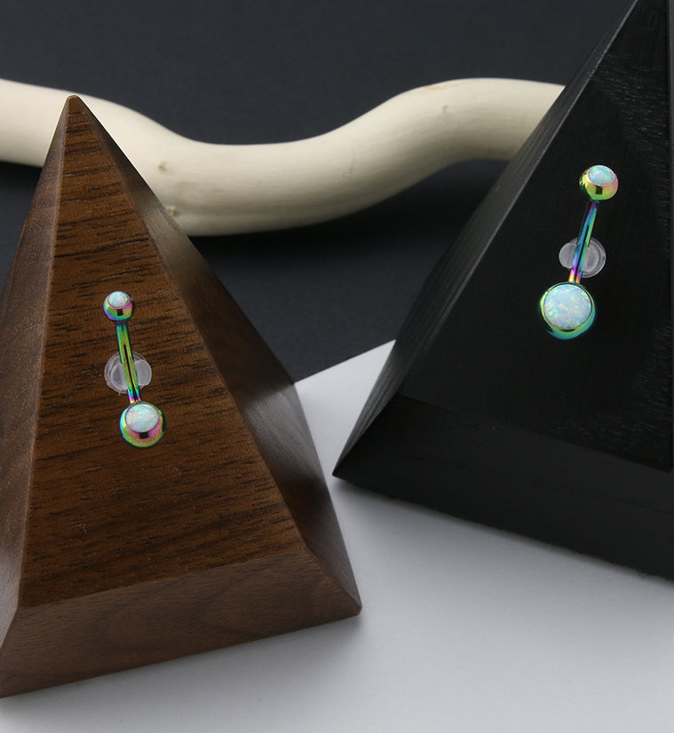 Rainbow PVD Double White Opalite Titanium Belly Button Ring