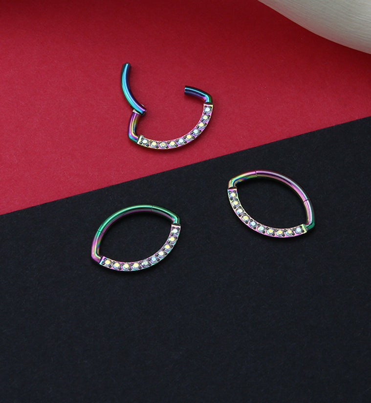 Rainbow PVD Oculus CZ Titanium Hinged Segment Ring