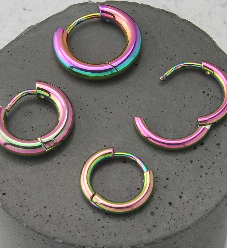 Rainbow PVD Vast Stainless Steel Hinged Hoop Earrings
