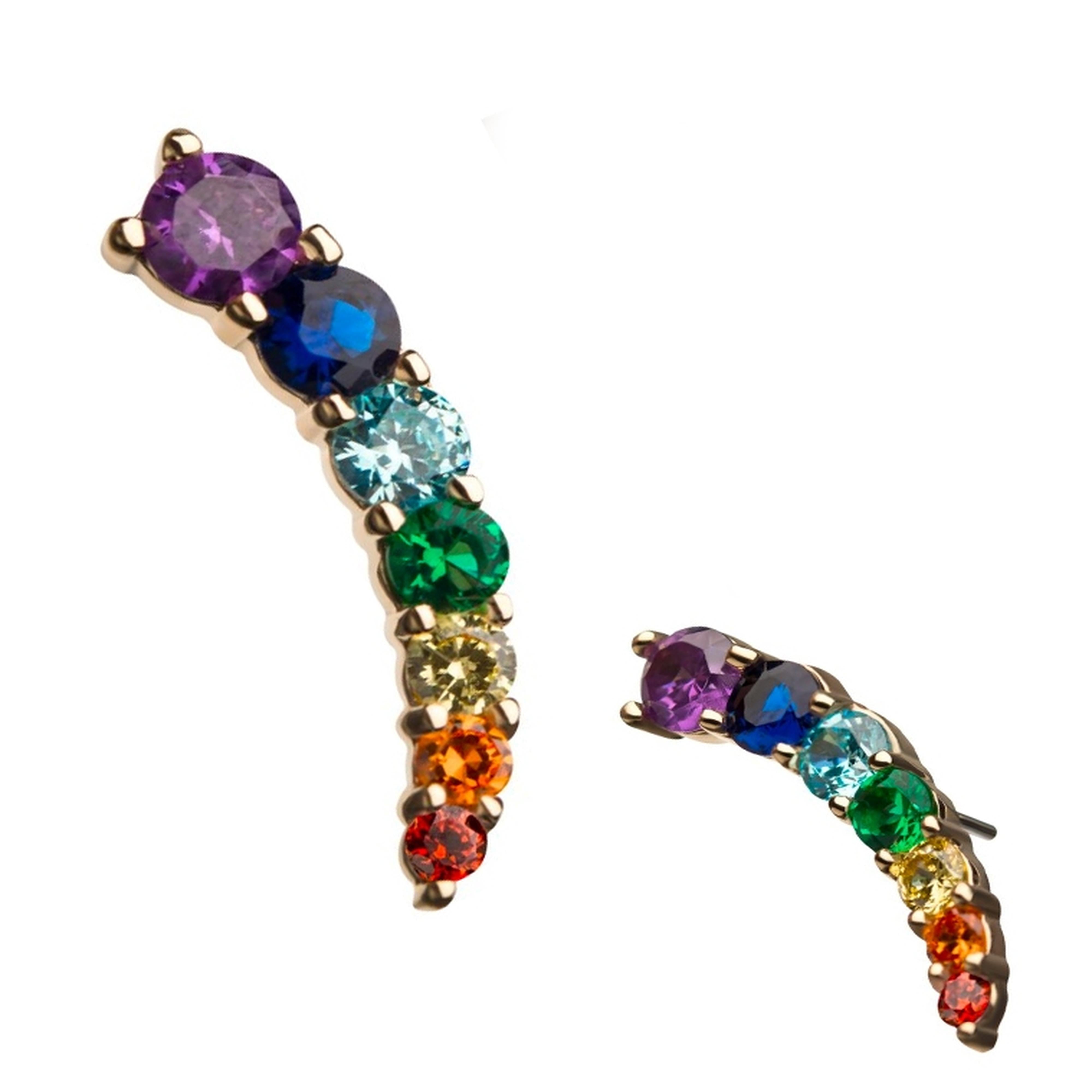 14kt Gold Rainbow CZ Rank Threadless Top