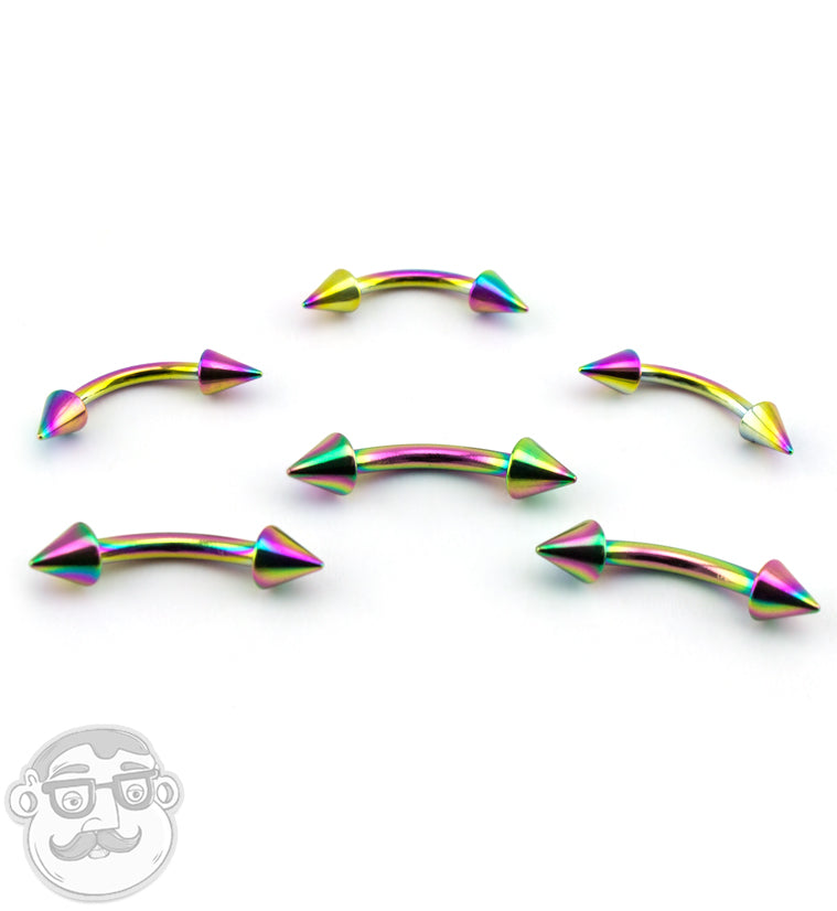 Rainbow PVD Spiked Curved Barbell