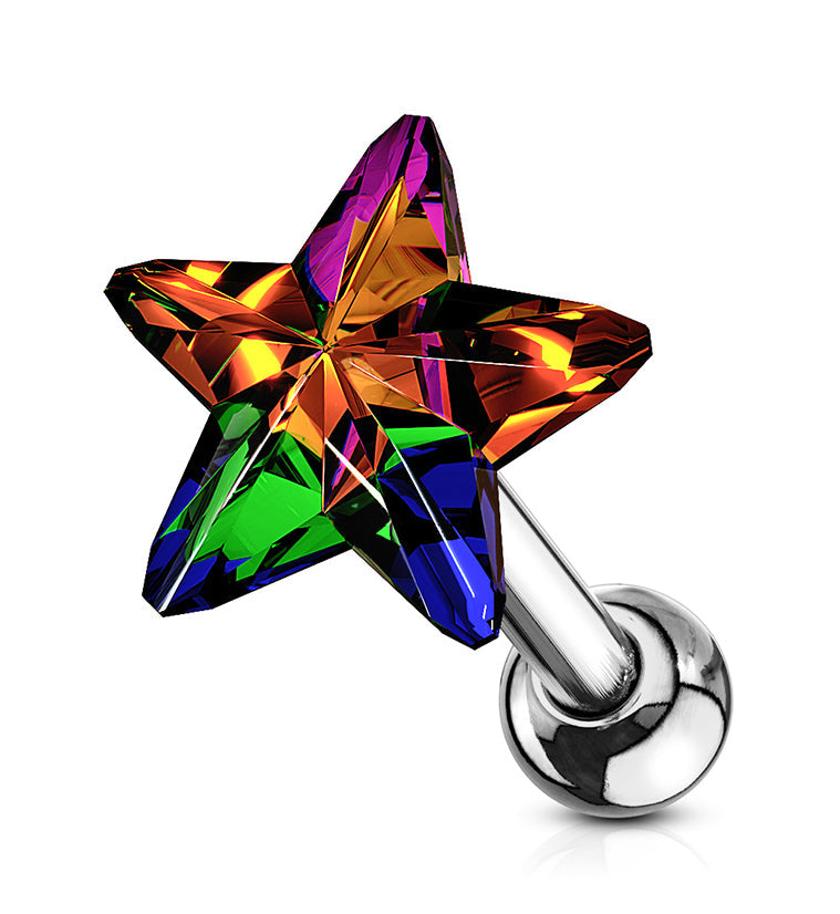 16G Rainbow Star Cartilage Barbell