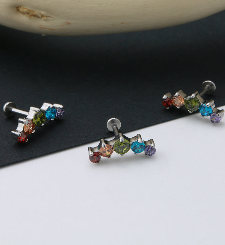 Rainbow String CZ Labret Post
