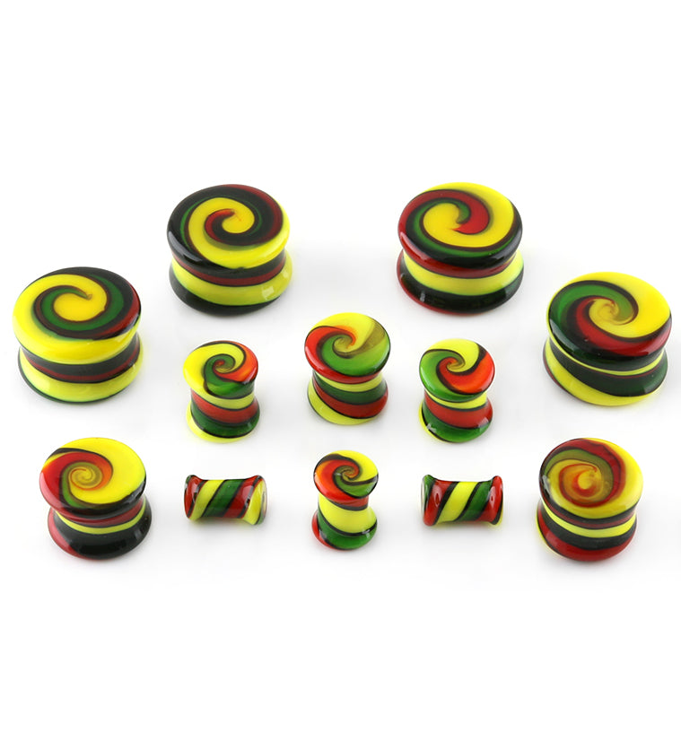 Rasta Swirl Glass Plugs