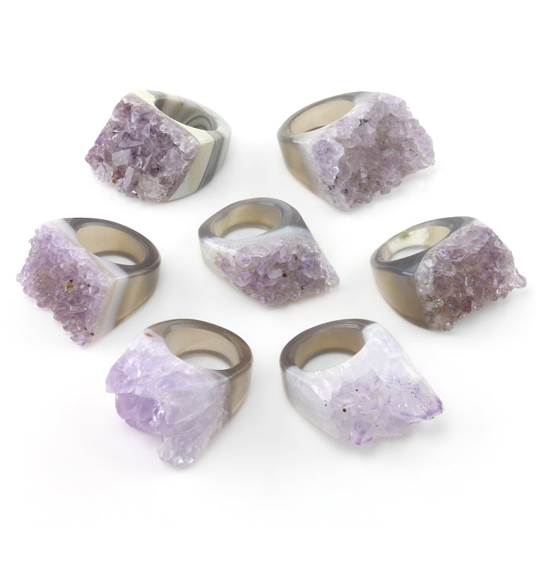 Raw Druzy Amethyst Ring