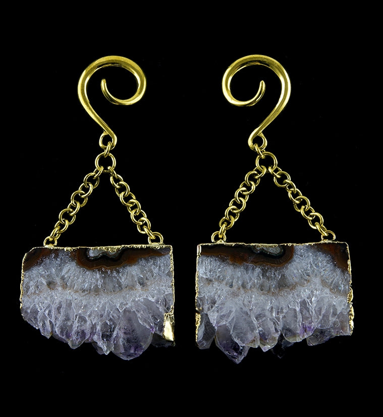 Amethyst Slice Brass Hangers