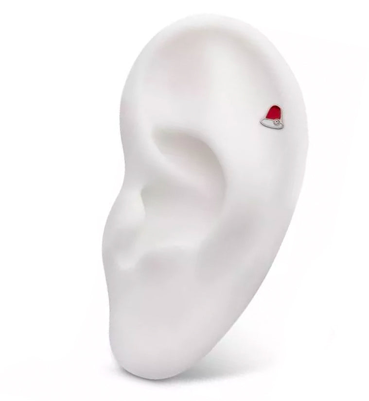 Red and White Bell CZ Threadless Titanium Top