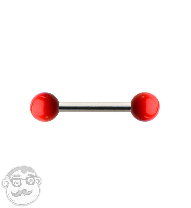 18G Stainless Steel Barbell with Red Ceramic Balls