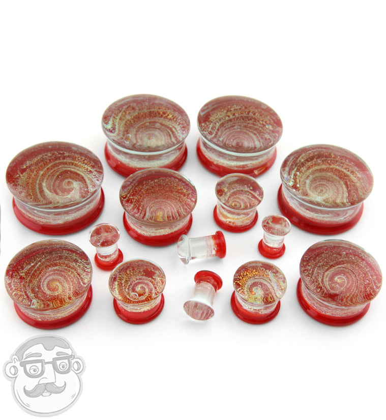 Red Cosmic Spiral Glass Plugs