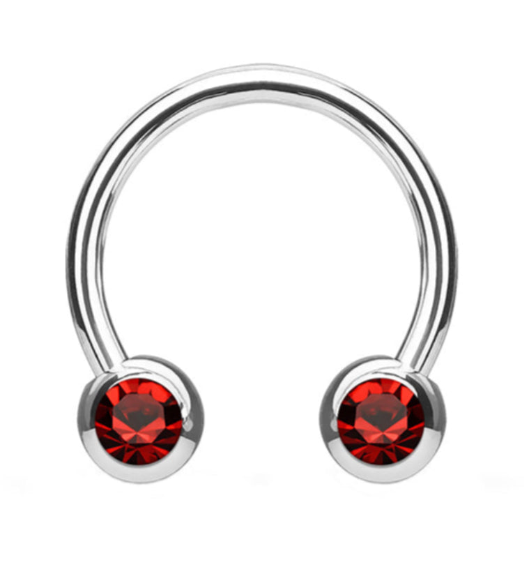 Red CZ Steel Stainless Circular Barbell