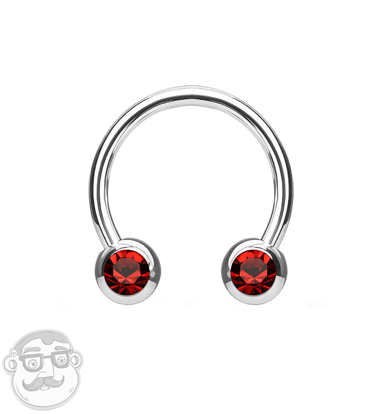 Red CZ Steel Stainless Circular Barbell