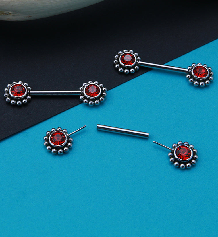 14G Red Gem Verge Threadless Nipple Ring Barbells