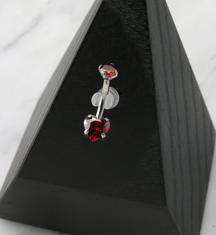 Red Heart CZ Internally Threaded Titanium Belly Button Ring