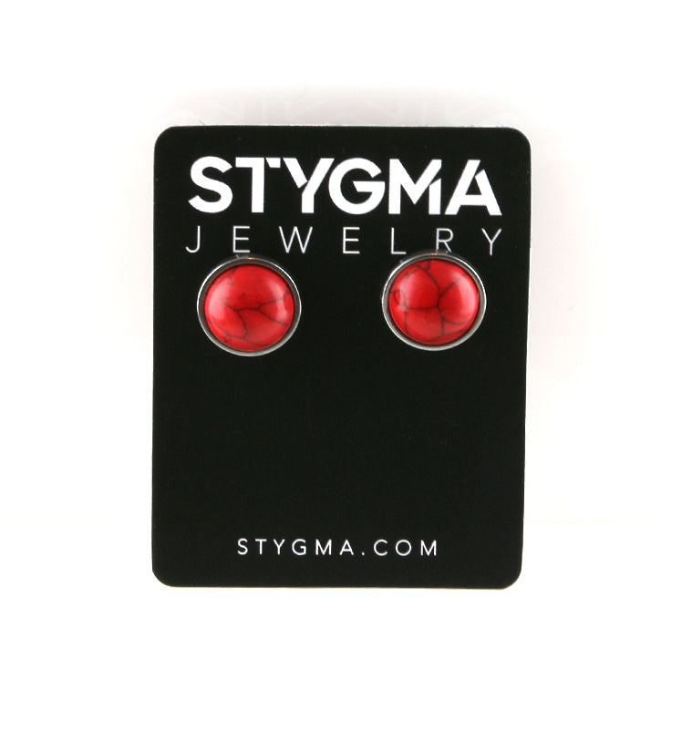 Red Howlite Stone Stud Earrings