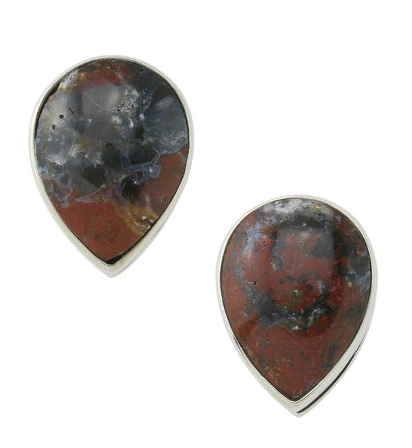 Peak Red Moss Agate Stone White Brass Ear Weights