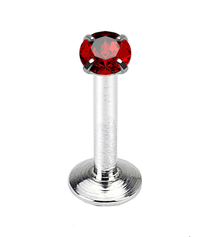 Red CZ Prong Internally Threaded Labret