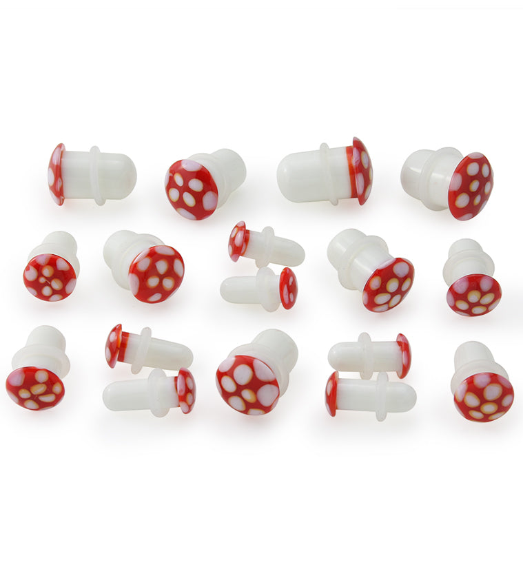 Red Spotted Mushroom Glass Single Flare Plugs