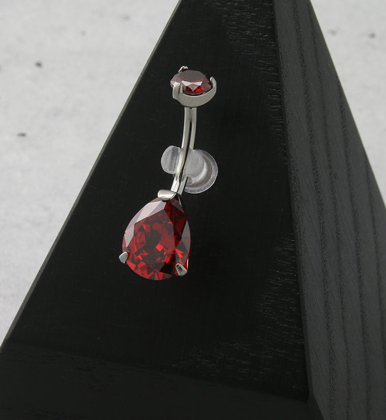Red Teardrop CZ Titanium Belly Button Ring