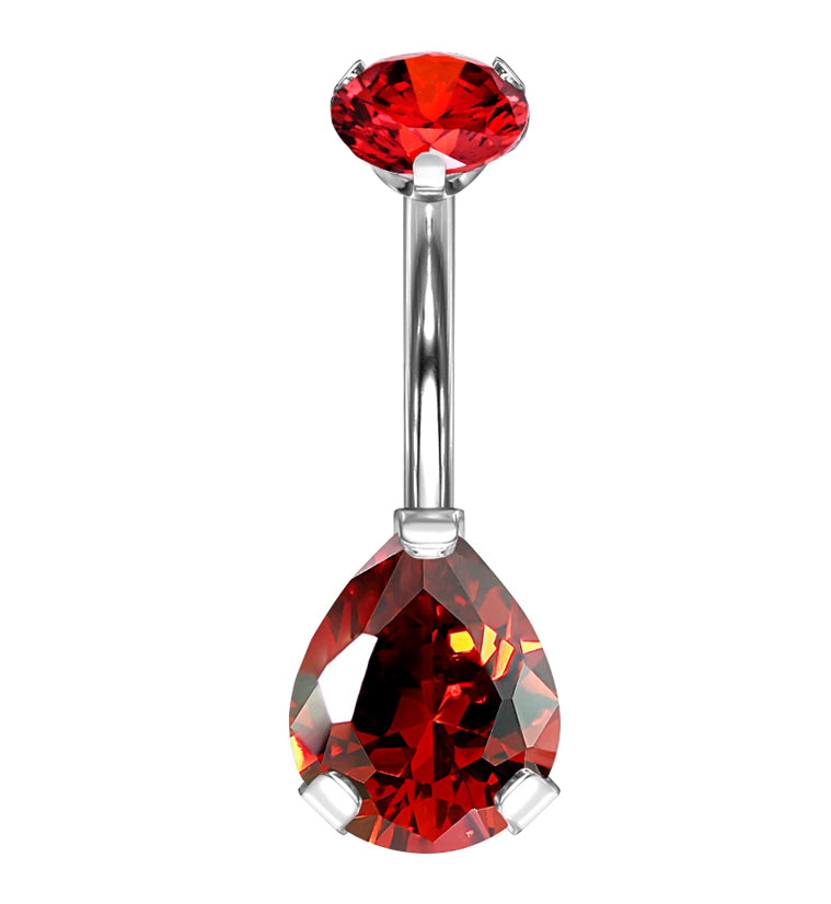 Red Teardrop CZ Titanium Belly Button Ring