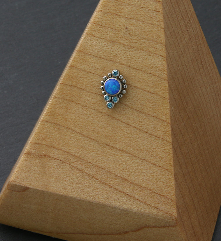 Regal Blue Opalite Aqua CZ Titanium Threadless Top
