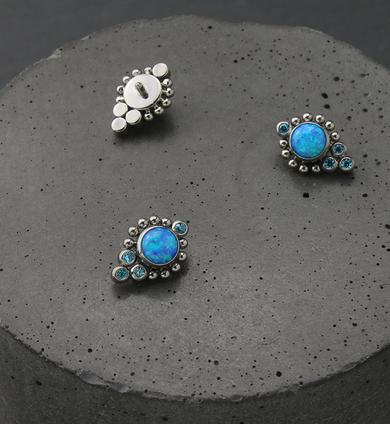 Regal Blue Opalite Aqua CZ Titanium Internally Threaded Top