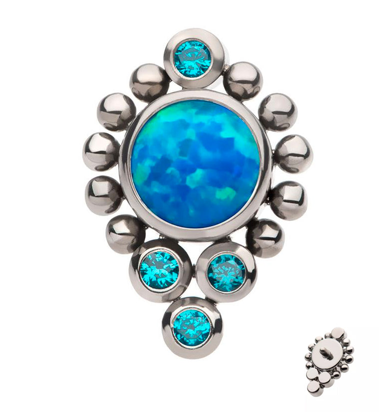 Regal Blue Opalite Aqua CZ Titanium Internally Threaded Top