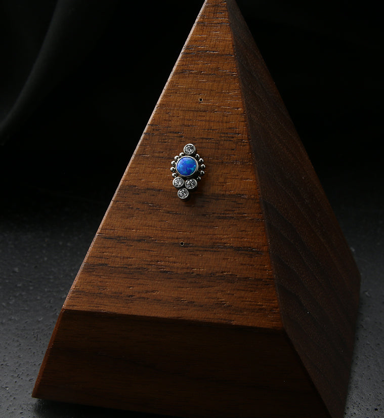 Regal Blue Opalite Clear CZ Titanium Threadless Top