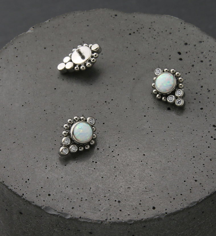 Regal White Opalite Clear CZ Titanium Internally Threaded Top