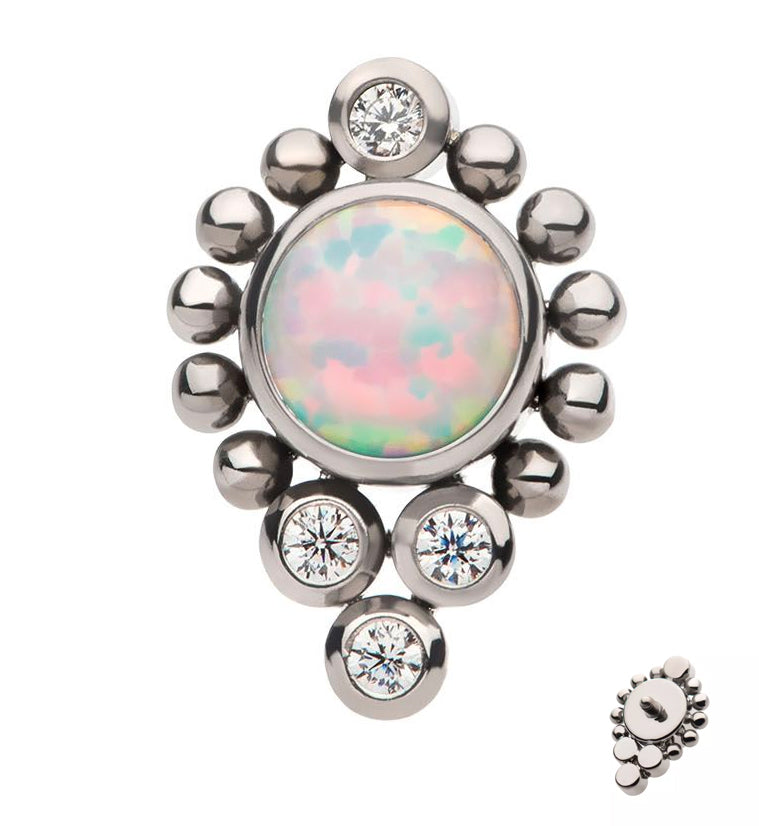 Regal White Opalite Clear CZ Titanium Internally Threaded Top