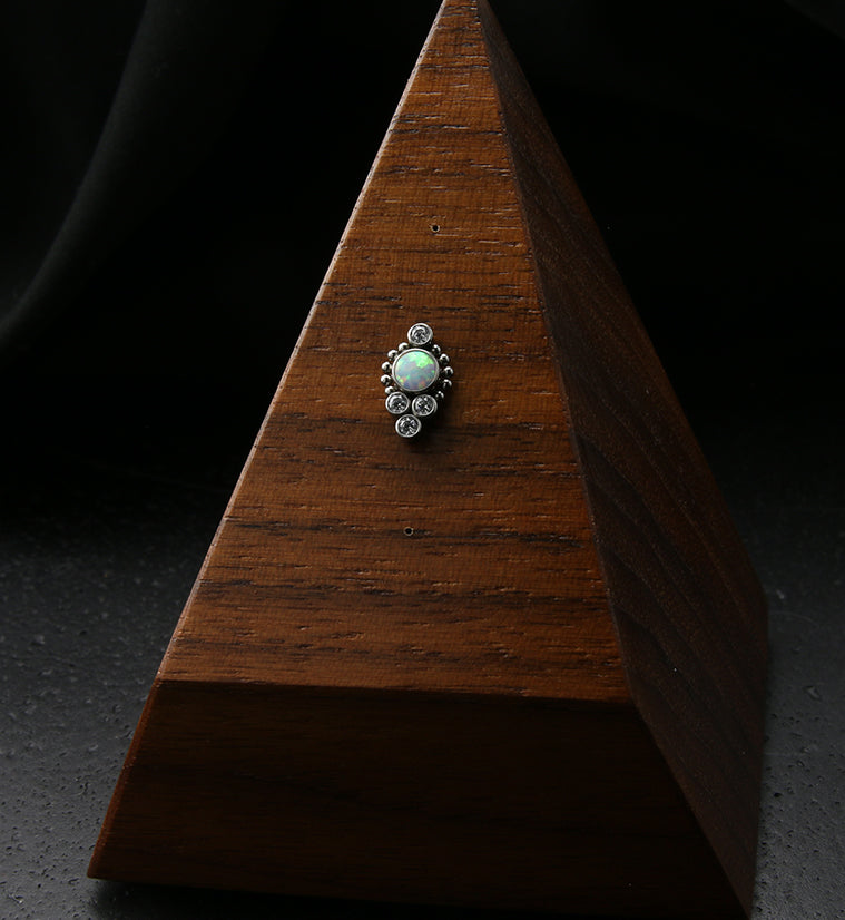 Regal White Opalite Clear CZ Titanium Threadless Top