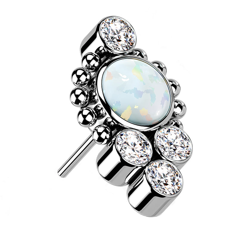 Regal White Opalite Clear CZ Titanium Threadless Top
