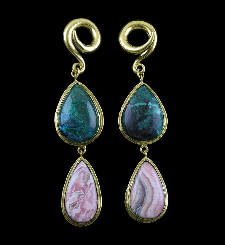Chrysocolla X Rhodochrosite Stone Brass Ear Weights