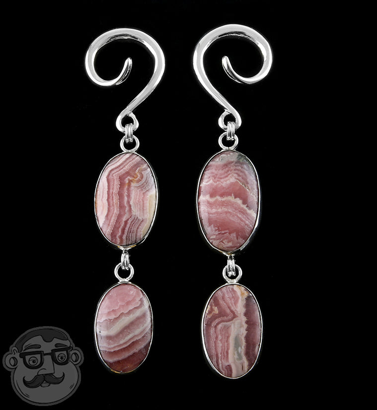 Double Rhodochrosite Stone Ear Weights