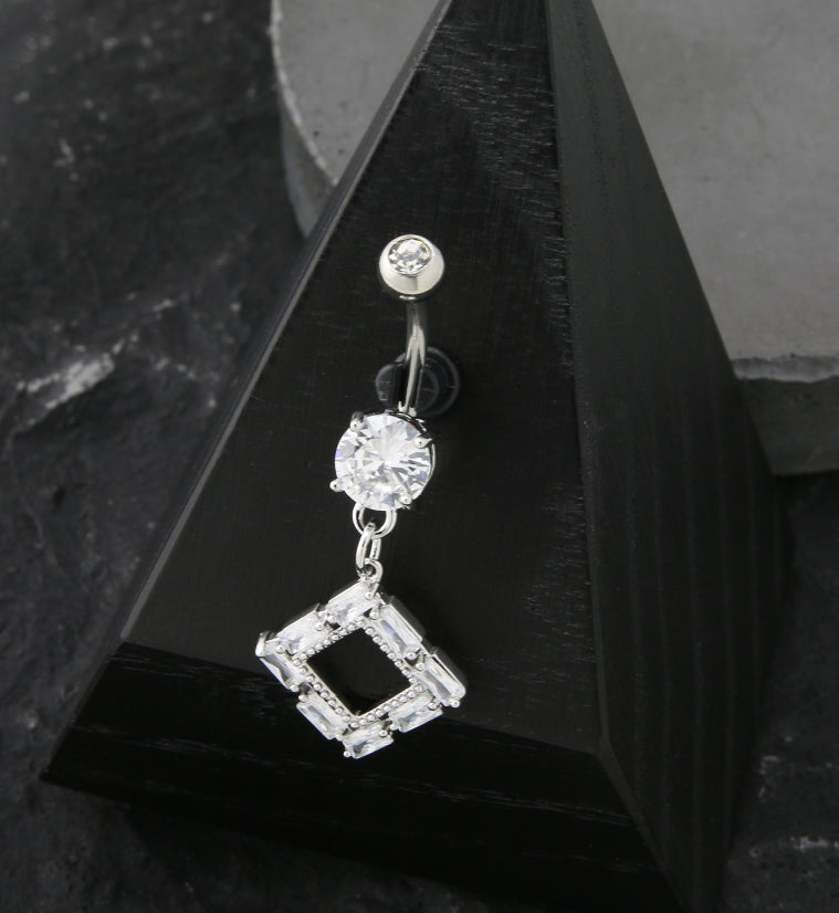 Rhombus Baguette CZ Dangle Stainless Steel Belly Button Ring