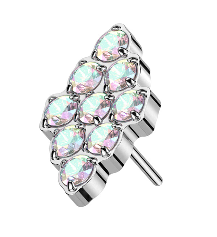 Rhombus Rainbow Aurora CZ Threadless Titanium Top
