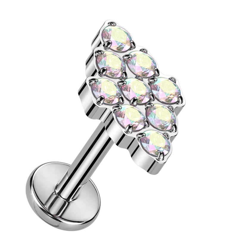 Rhombus Rainbow Aurora CZ Titanium Internally Threaded Labret