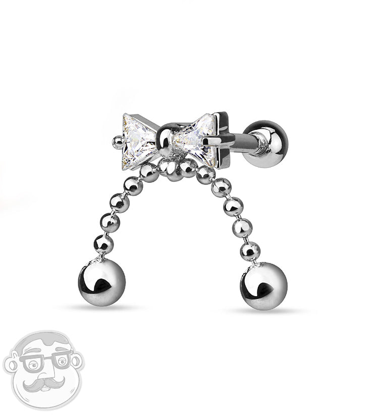 Ribbon & Chain CZ Steel Tragus / Cartilage Barbell